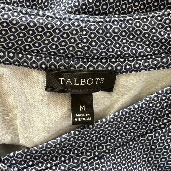 TALBOTS V Neck Blouse Sz MED Blue White Pullover Stretch Casual Shirt Nautical - Picture 6 of 7